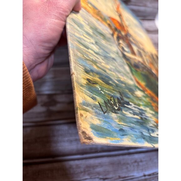 Mid Century Modern Abstract Ship Scene Oil on Board, Unframed - Picture 4 of 9